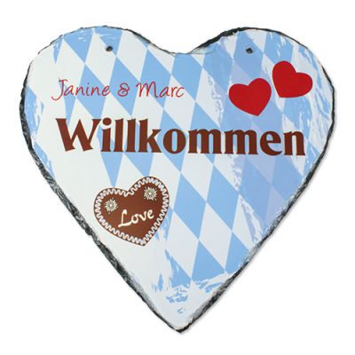 Herz Schiefertafel zum Aufhängen weiß-matt